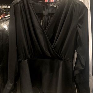 Black Gracia Blouse With Leather Cuffs And Peplum Bottom